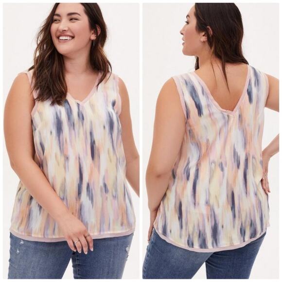 Torrid Georgette Women's Raw Edge Watercolor V-Neck Tank Blouse Size 3X - Picture 1 of 5